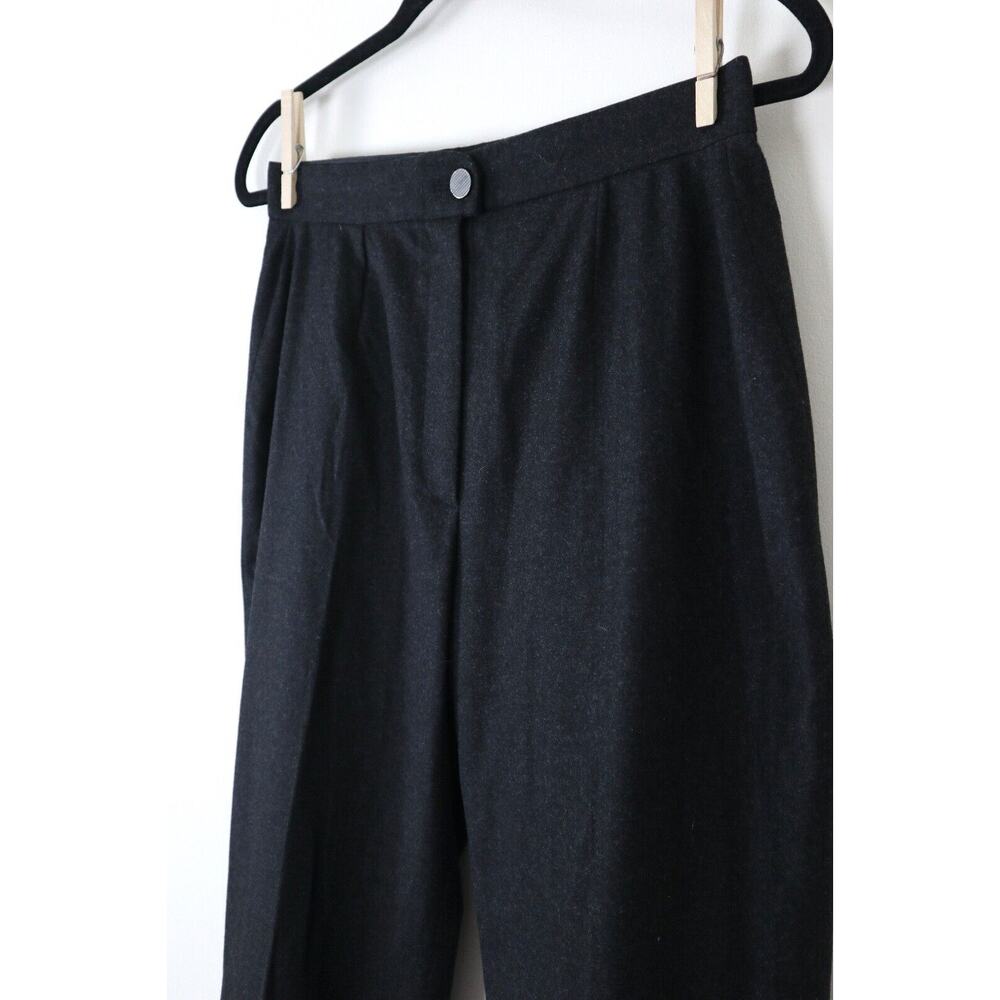 Vintage 1990s Chanel High Waisted Flat Front Wool Trousers Charcoal Gray - Picture 4 of 11